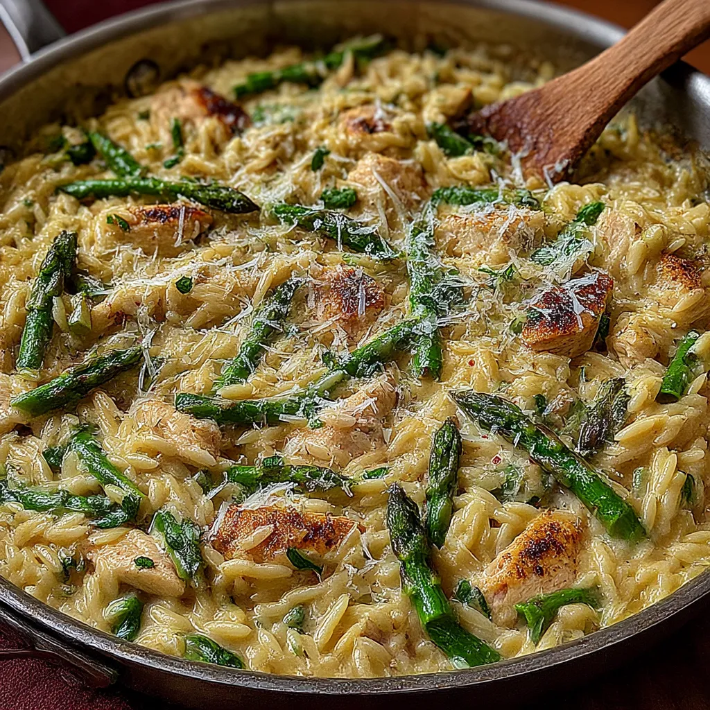 Parmesan Orzo with Chicken and Asparagus