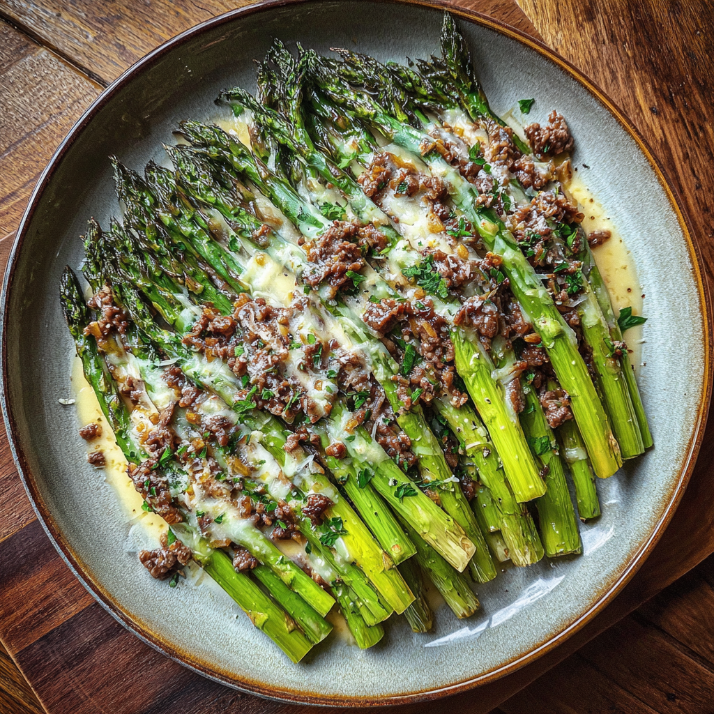 Baked Asparagus with Smoked Beef