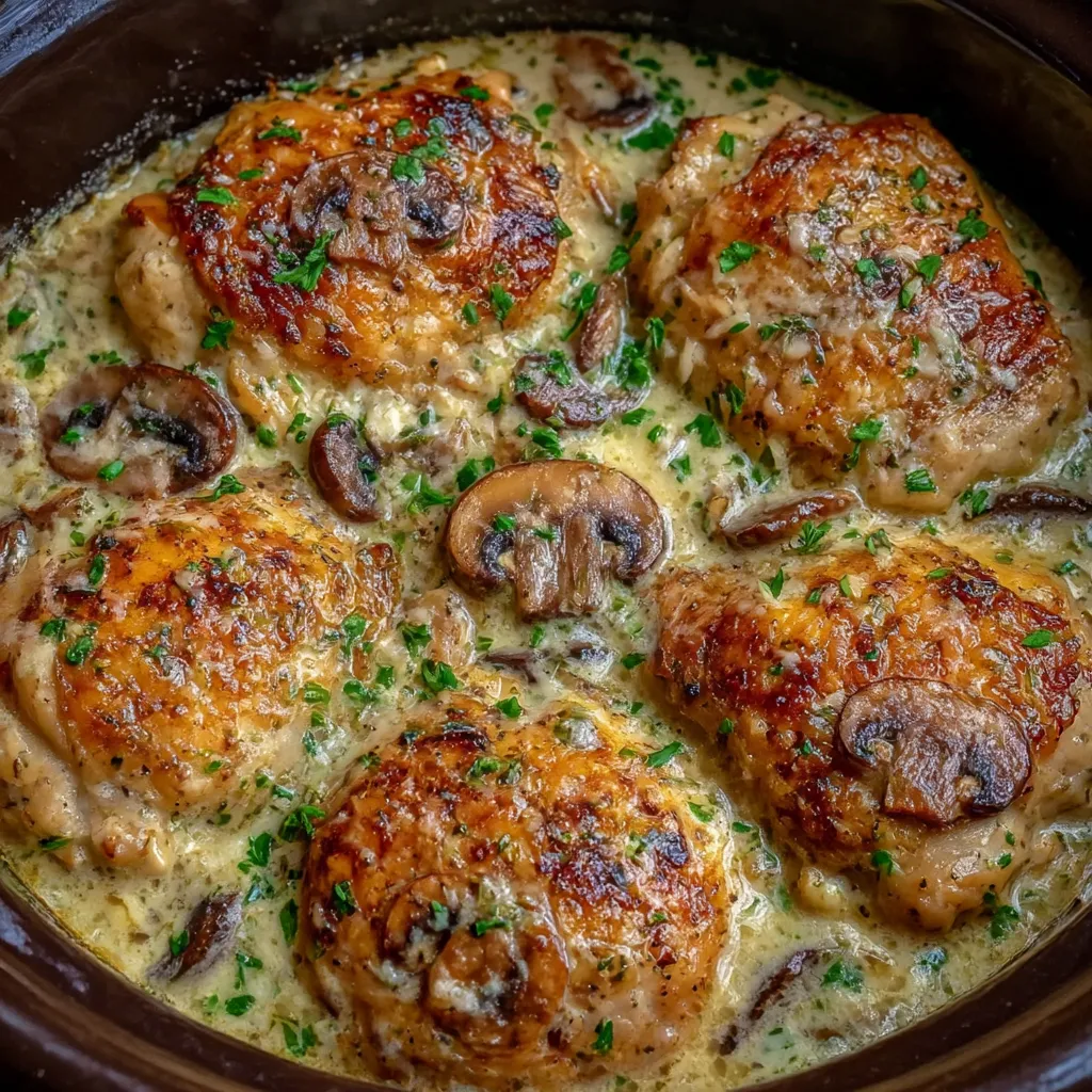 Crockpot Creamy Mushroom Chicken Thighs