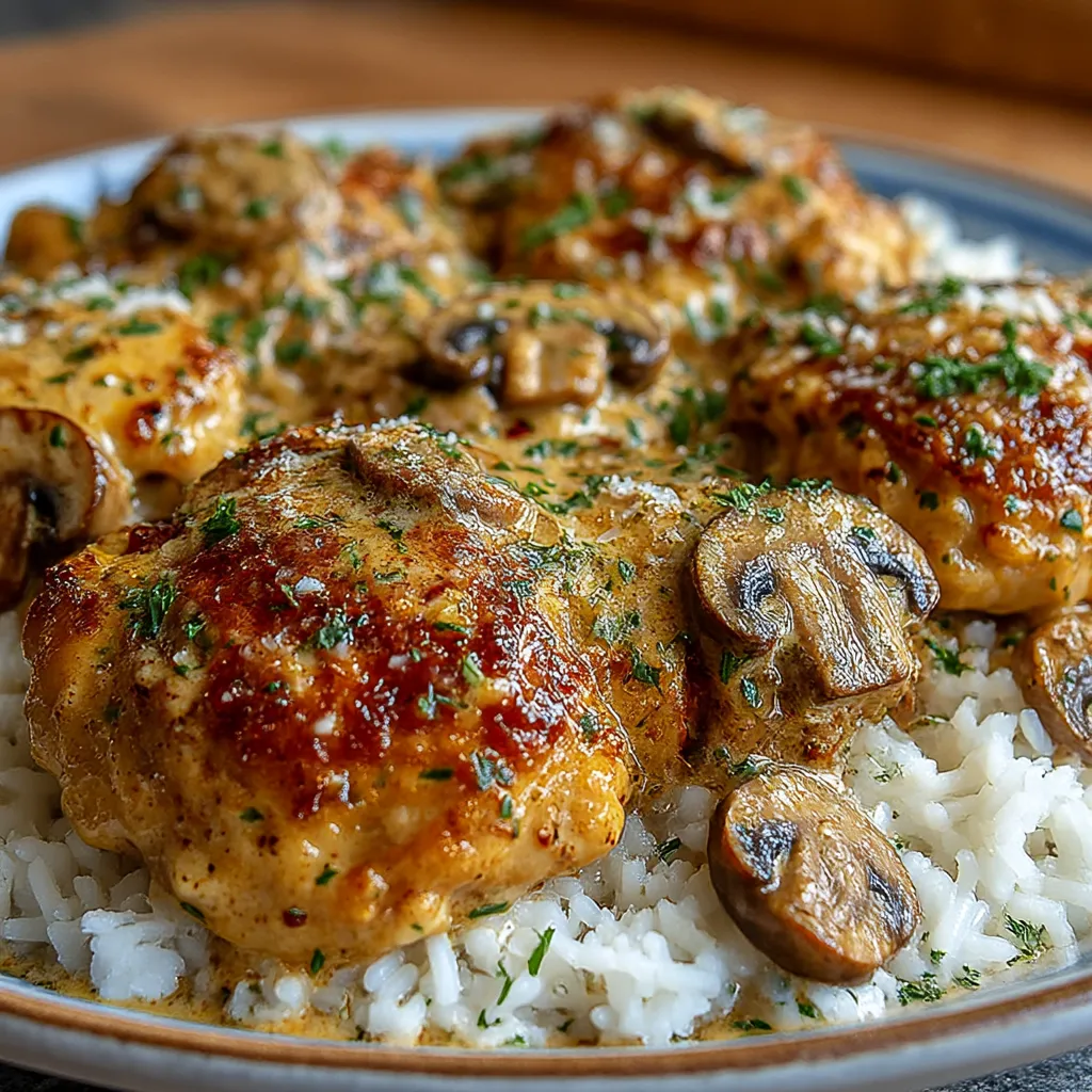 Crockpot Creamy Mushroom Chicken Thighs