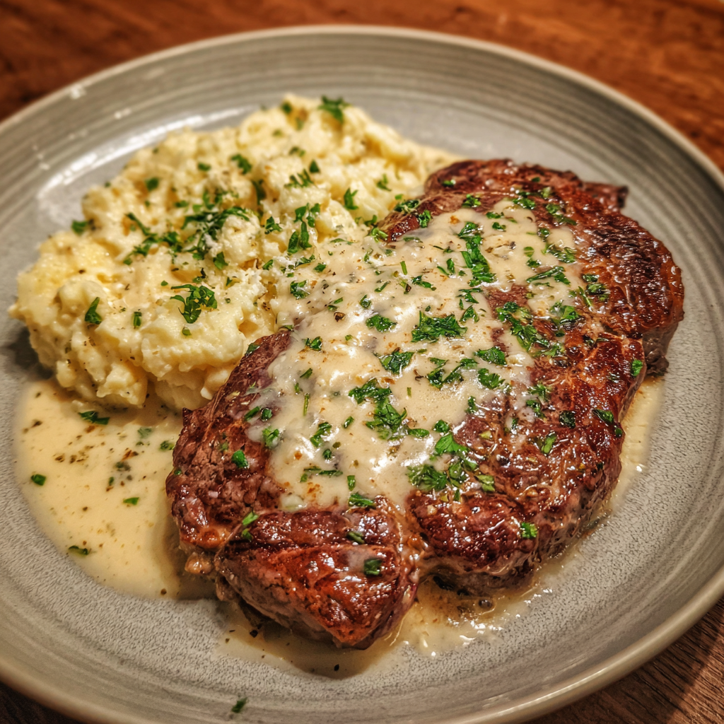 Garlic Butter Steak With Parmesan Cream Sauce