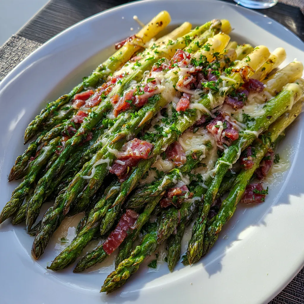 Oven-Roasted Asparagus with Asiago and Smoked Beef
