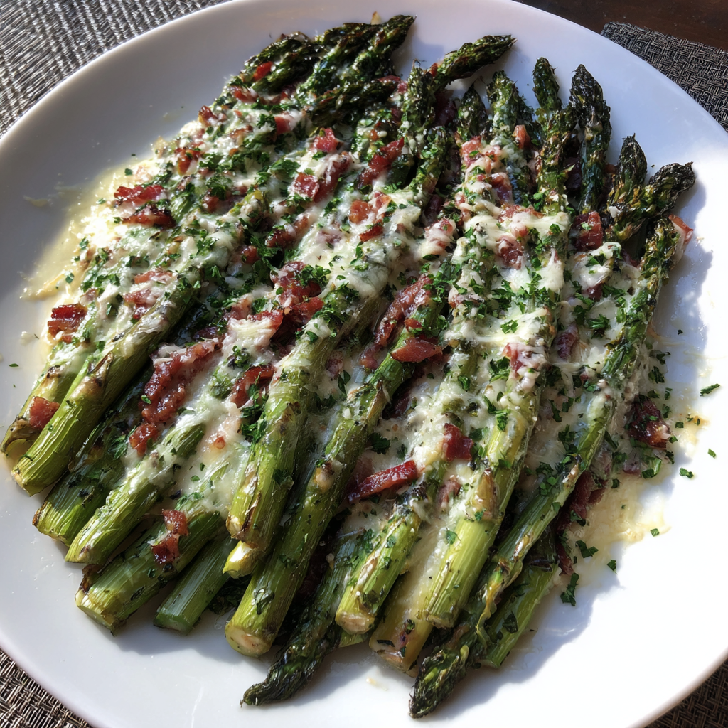 Oven-Roasted Asparagus with Asiago and Smoked Beef