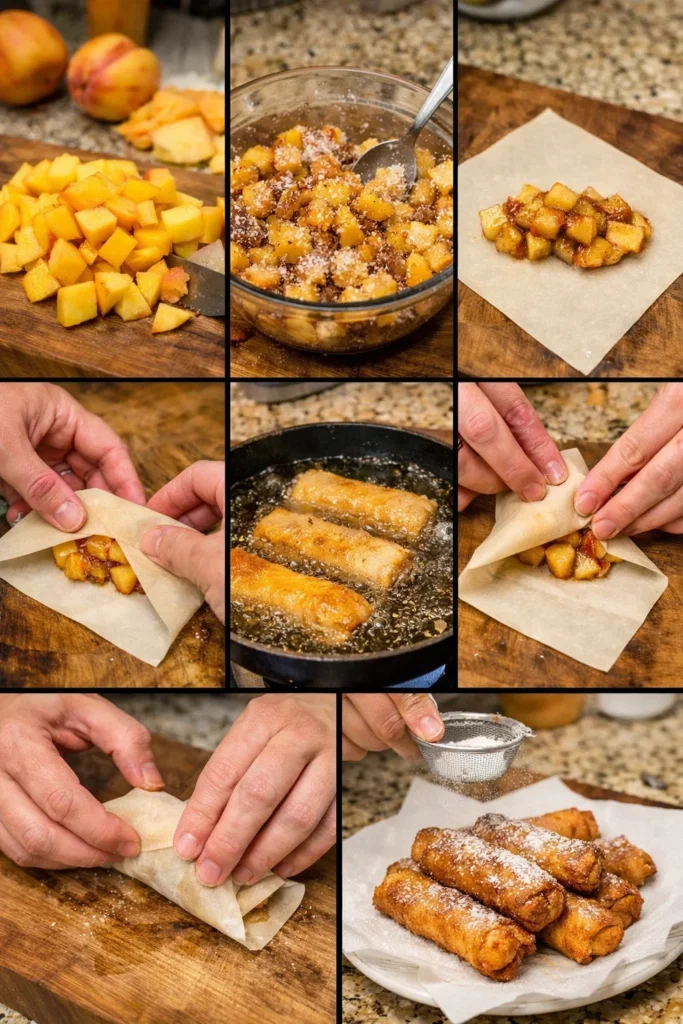Peach Cobbler Egg Rolls