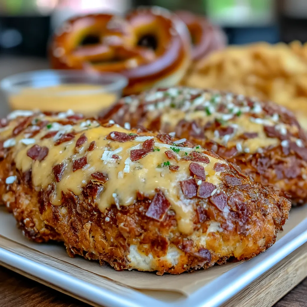 Pretzel Chicken with Mustard Cheddar Sauce