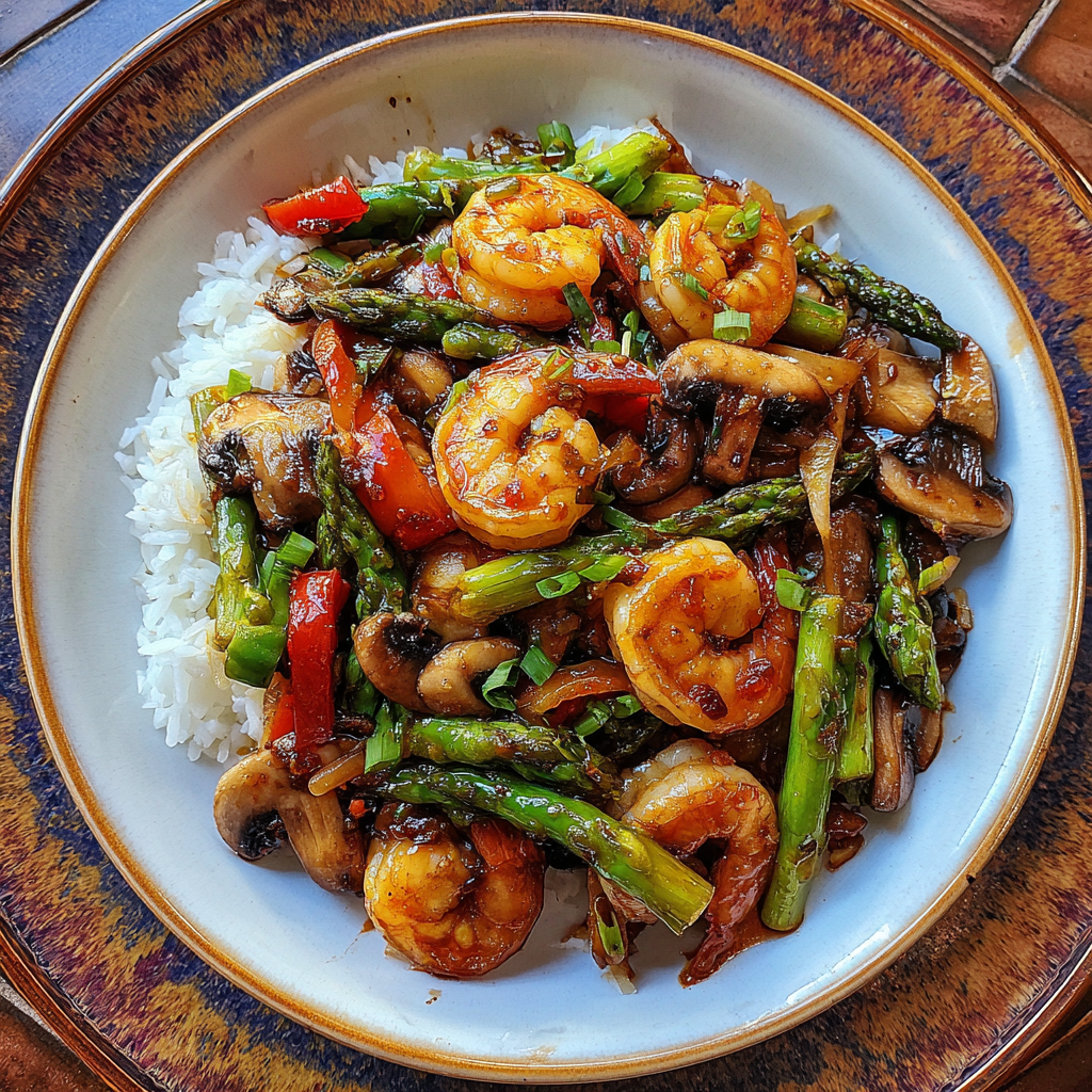Quick Stir-fried Shrimp with Asparagus and Mushrooms