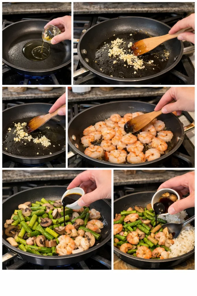 Quick Stir-fried Shrimp with Asparagus and Mushrooms