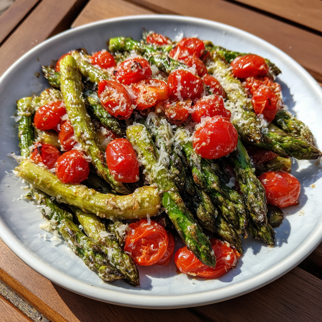 Roasted Asparagus with Parmesan and Tomatoes