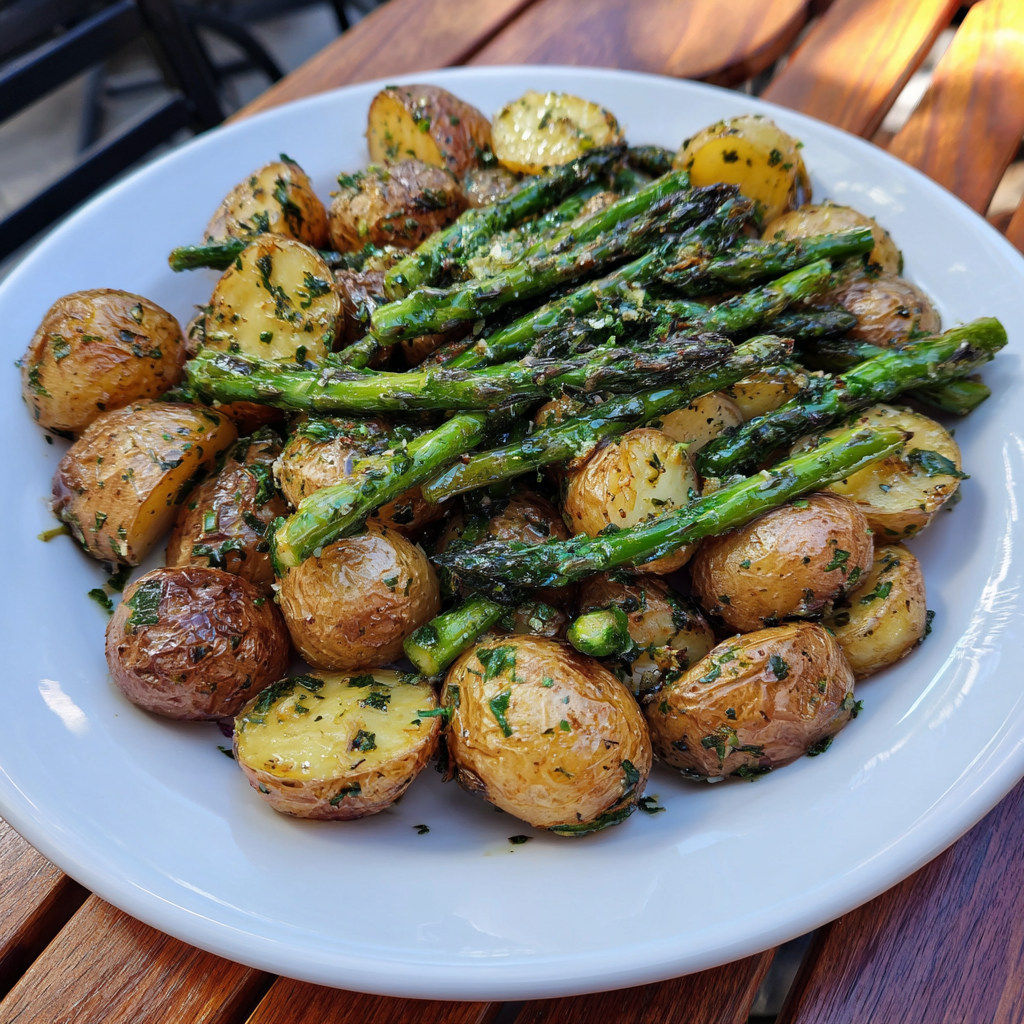 Roasted Garlic Potatoes Asparagus