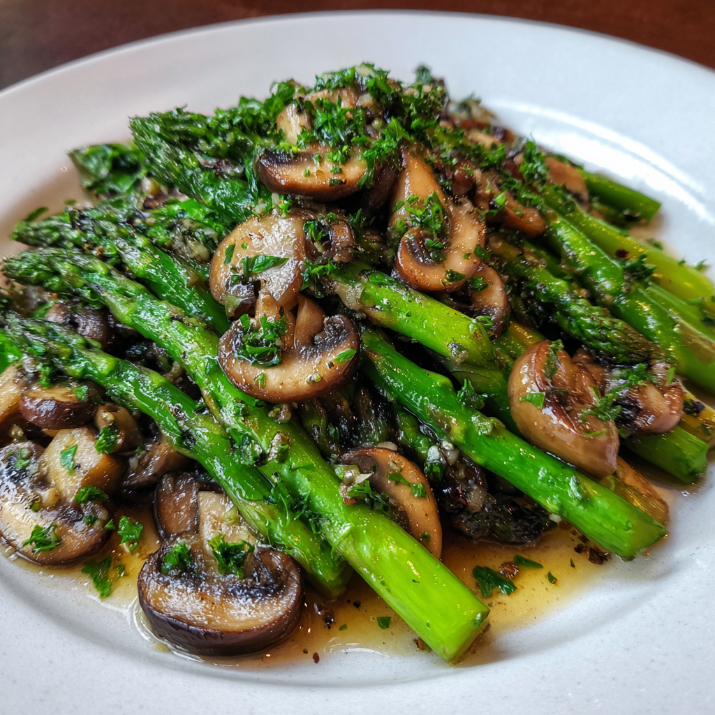 Slow Cooker Garlic Asparagus and Mushrooms