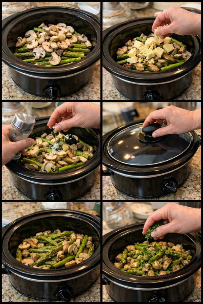 Slow Cooker Garlic Asparagus and Mushrooms