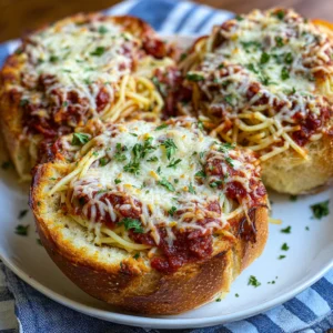 Spaghetti Garlic Bread Bowls