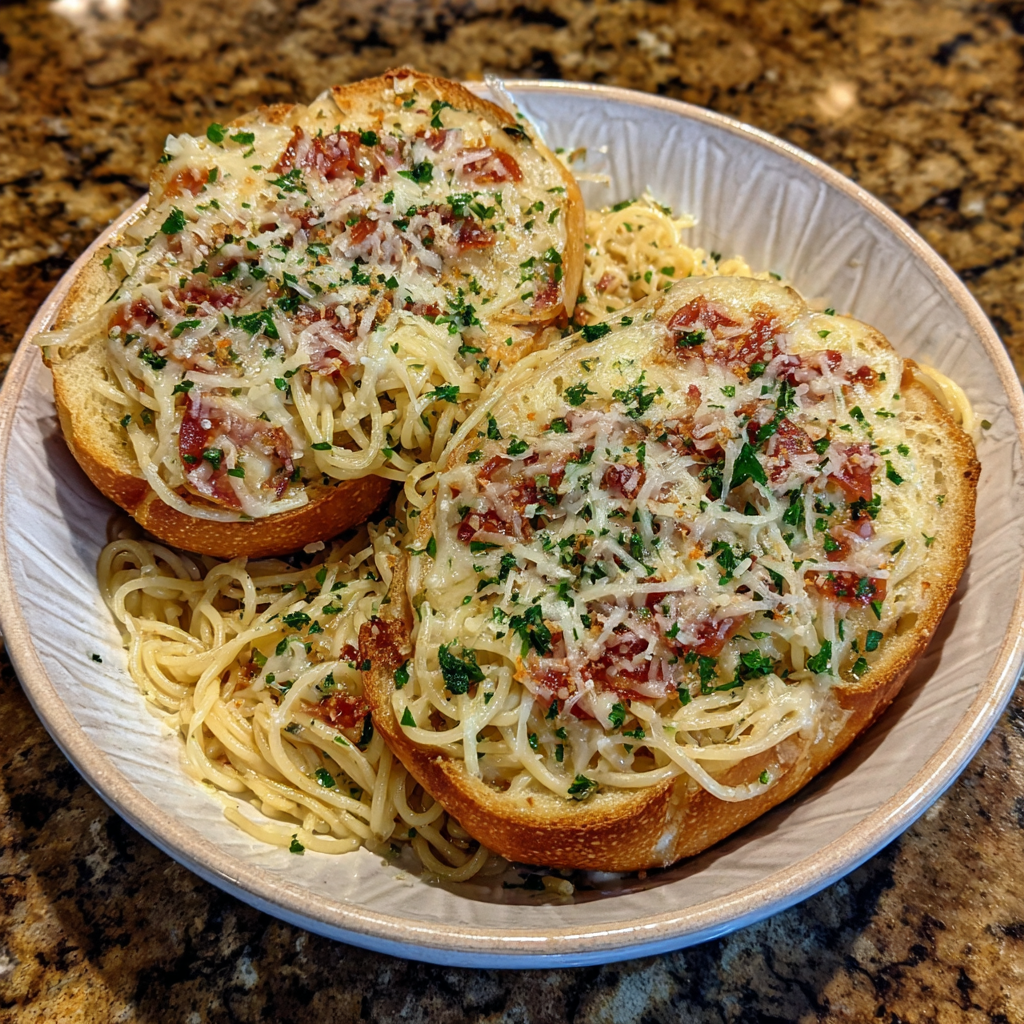 Spaghetti Garlic Bread Bowls