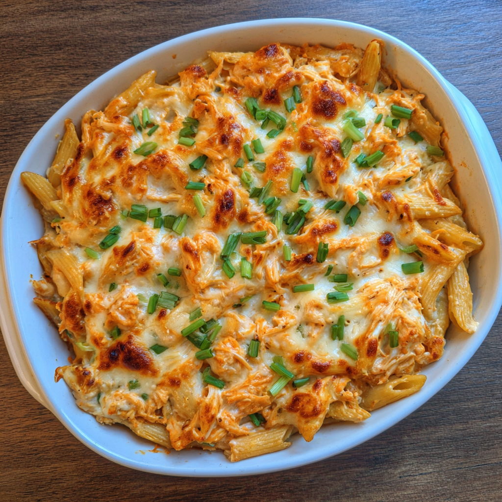 Creamy Buffalo Chicken Pasta Bake