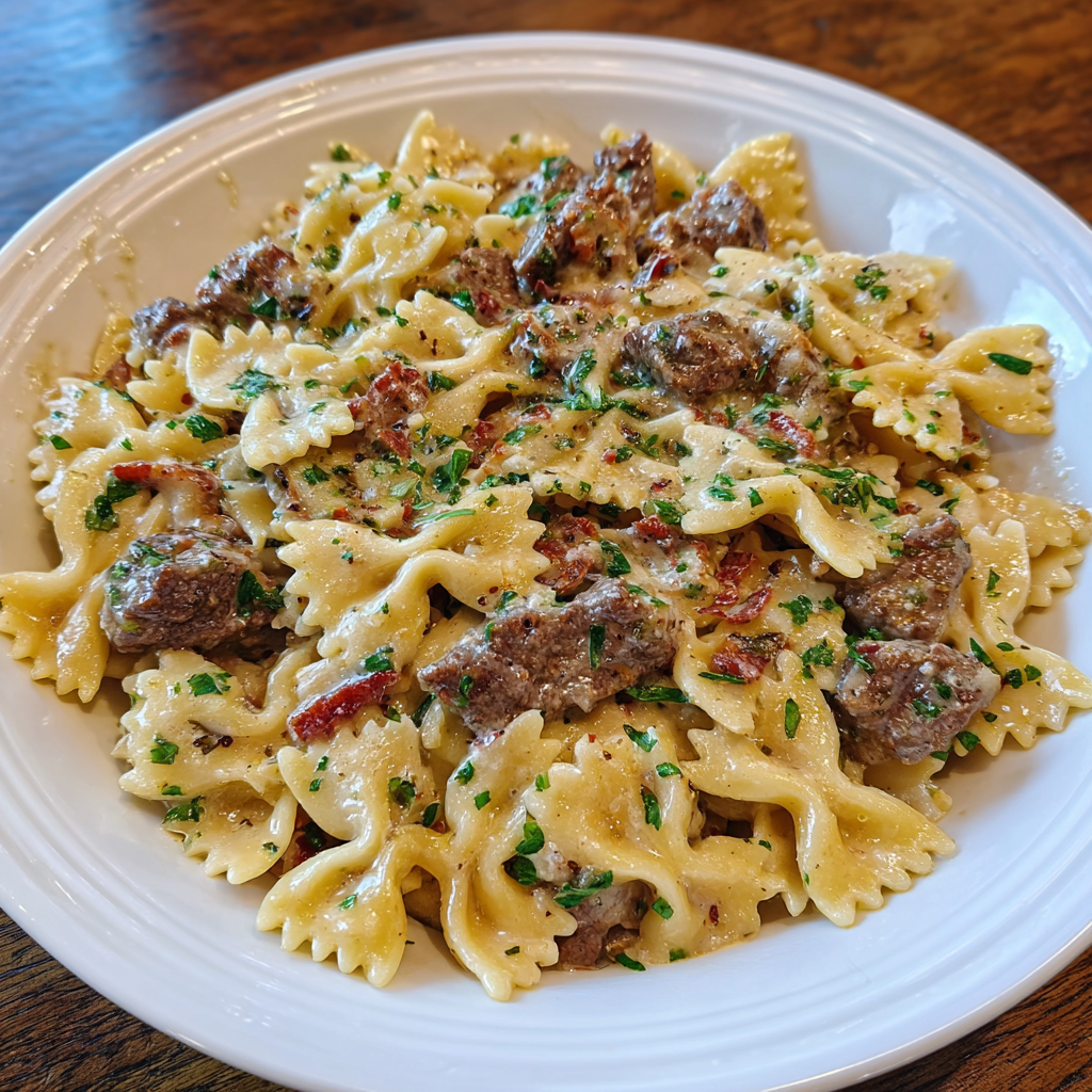 Creamy Cajun Beef Bowtie Pasta Skillet