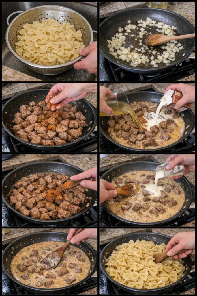 Creamy Cajun Beef Bowtie Pasta Skillet