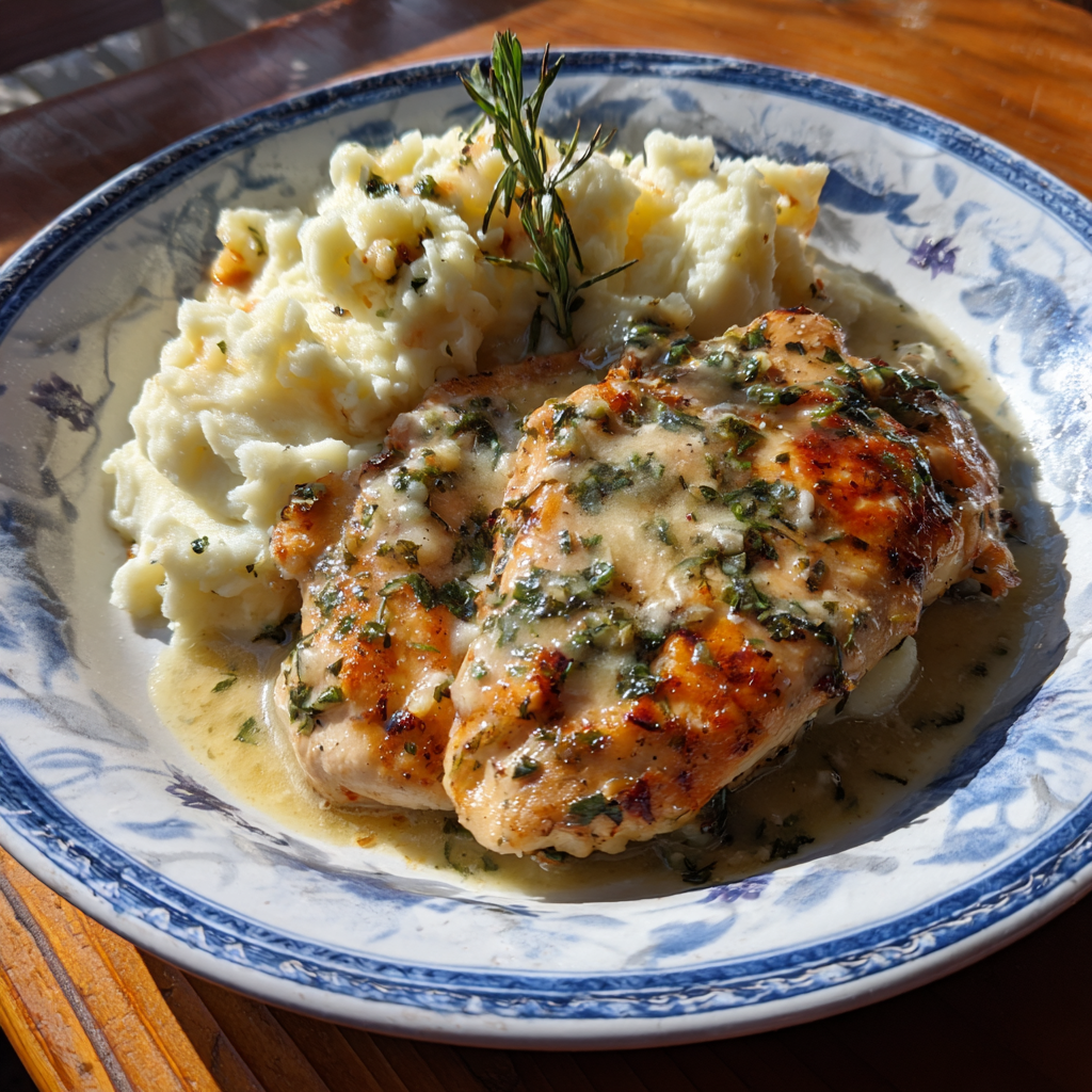 Creamy Garlic Herb Chicken with Mashed Potatoes