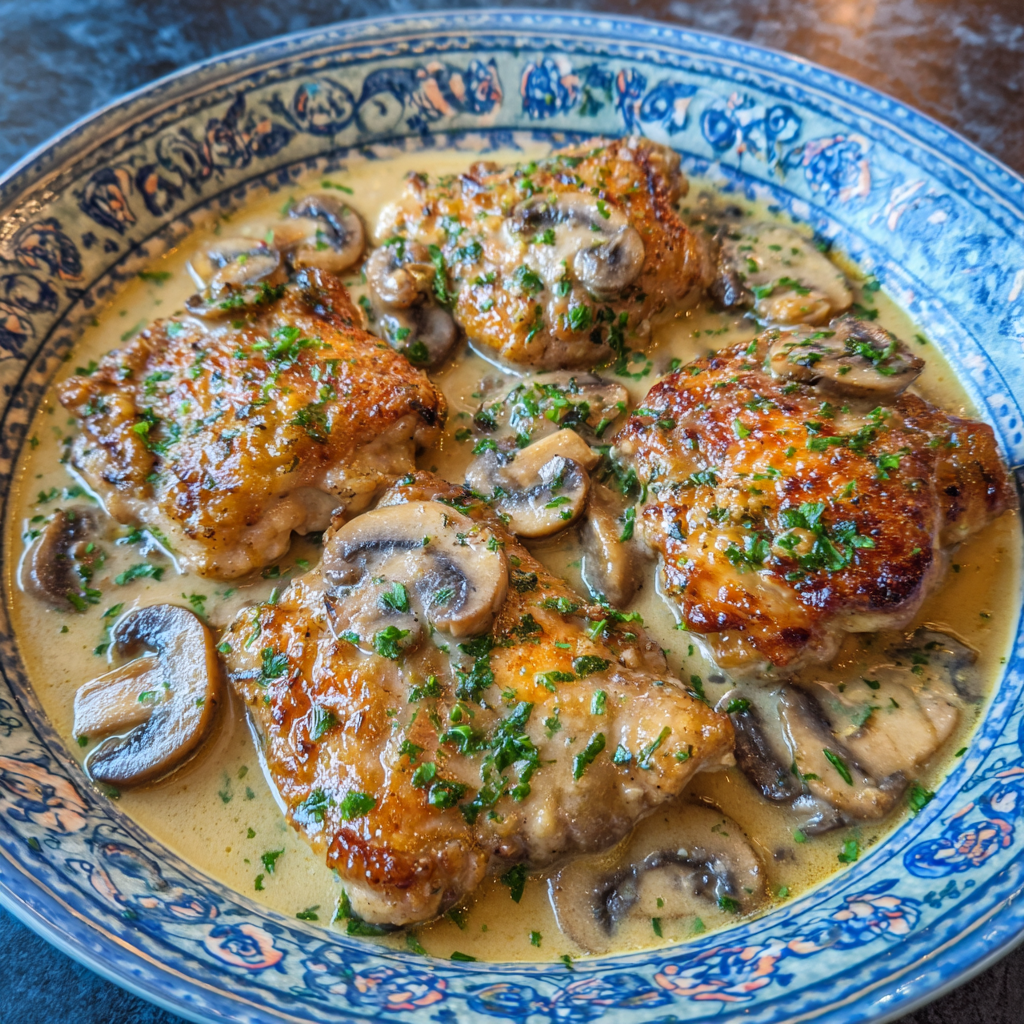 Creamy Garlic Mushroom Chicken Thighs