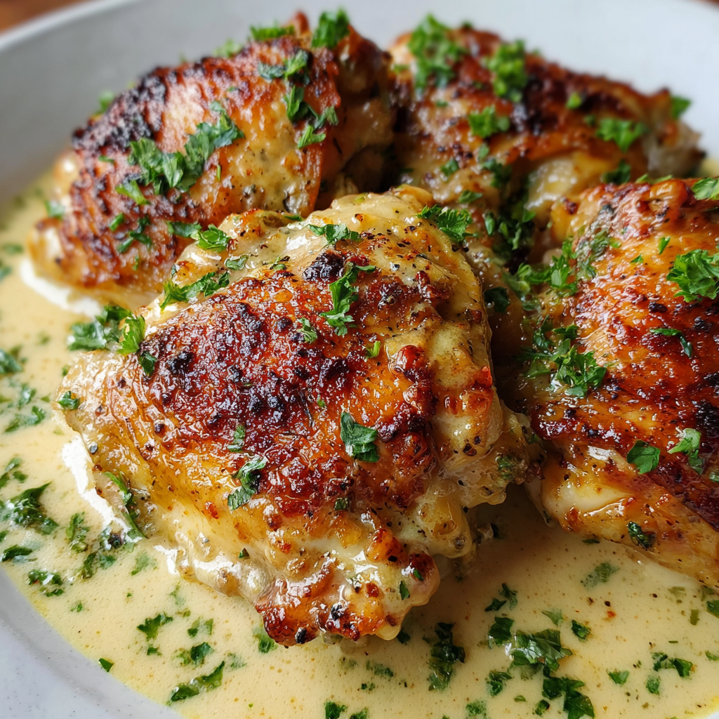 Creamy Oven Baked Chicken Thighs