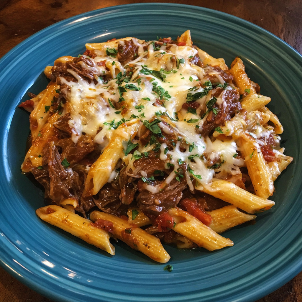 Crock Pot Cheesy Beef Penne
