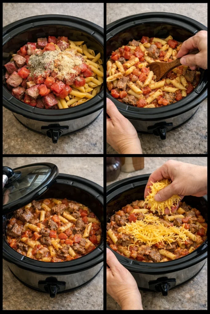 Crock Pot Cheesy Beef Penne
