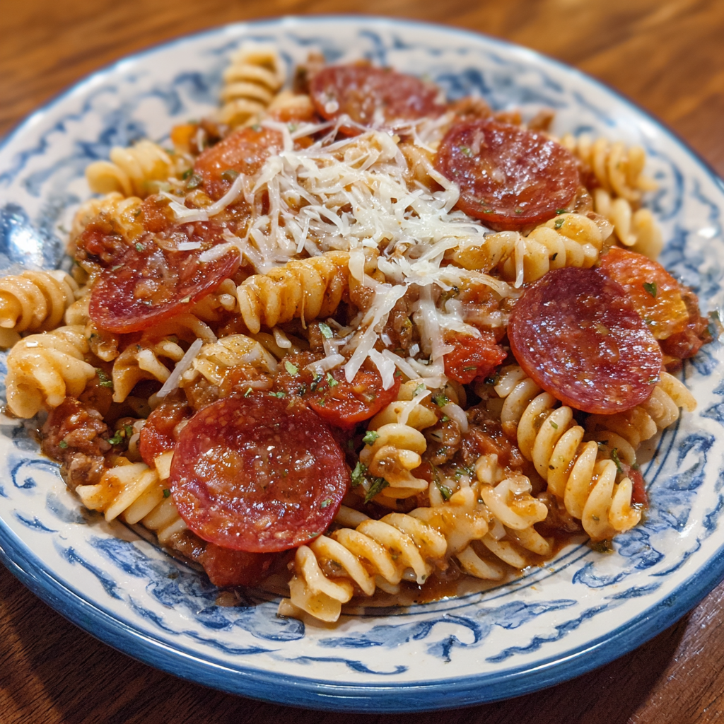 Crockpot Beef Pepperoni Pasta