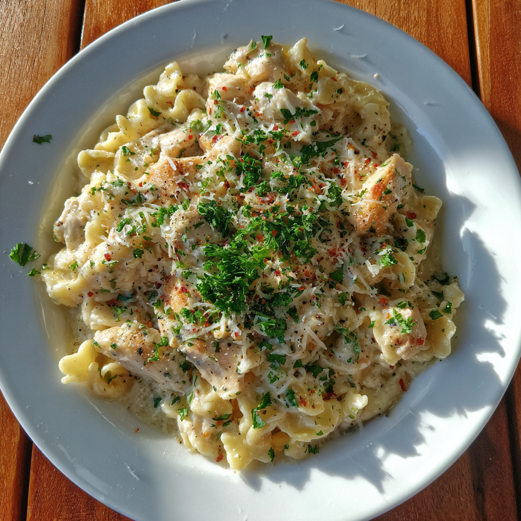 Crockpot Garlic Parmesan Chicken Pasta