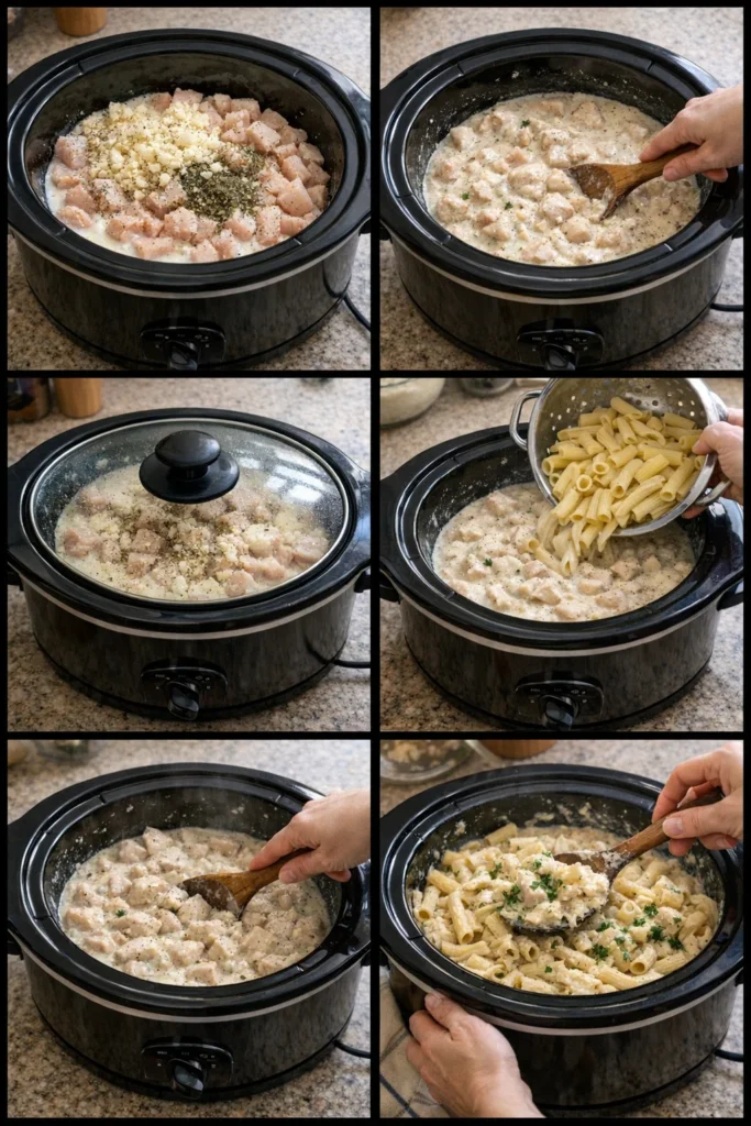 Crockpot Garlic Parmesan Chicken Pasta