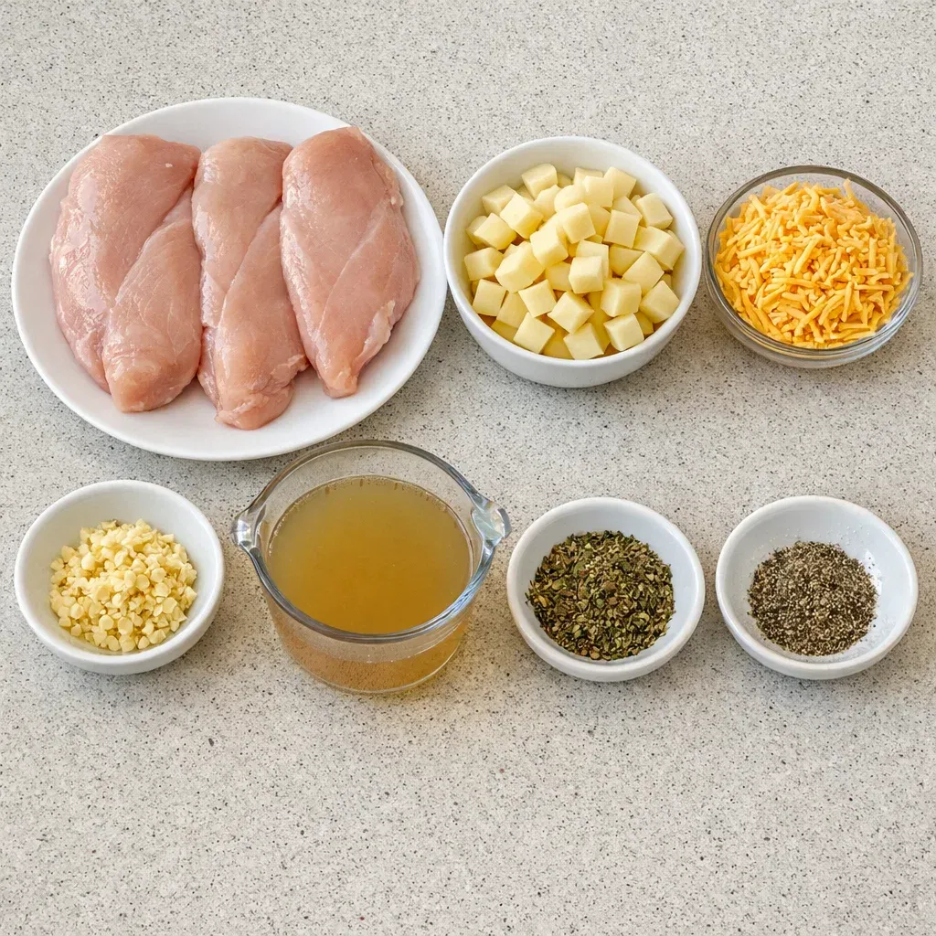 Crockpot Garlic Parmesan Chicken with Potatoes and Cheese