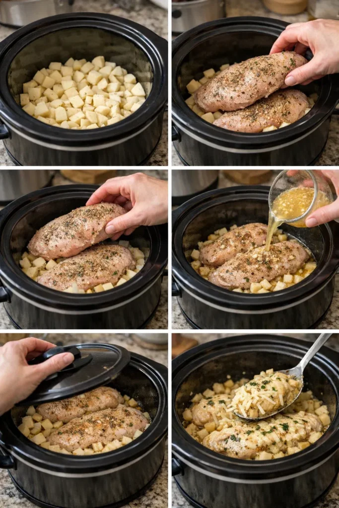 Crockpot Garlic Parmesan Chicken with Potatoes and Cheese