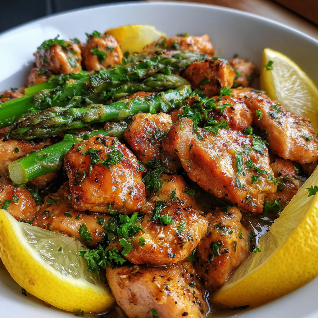Garlic Butter Chicken Bites and Lemon Asparagus