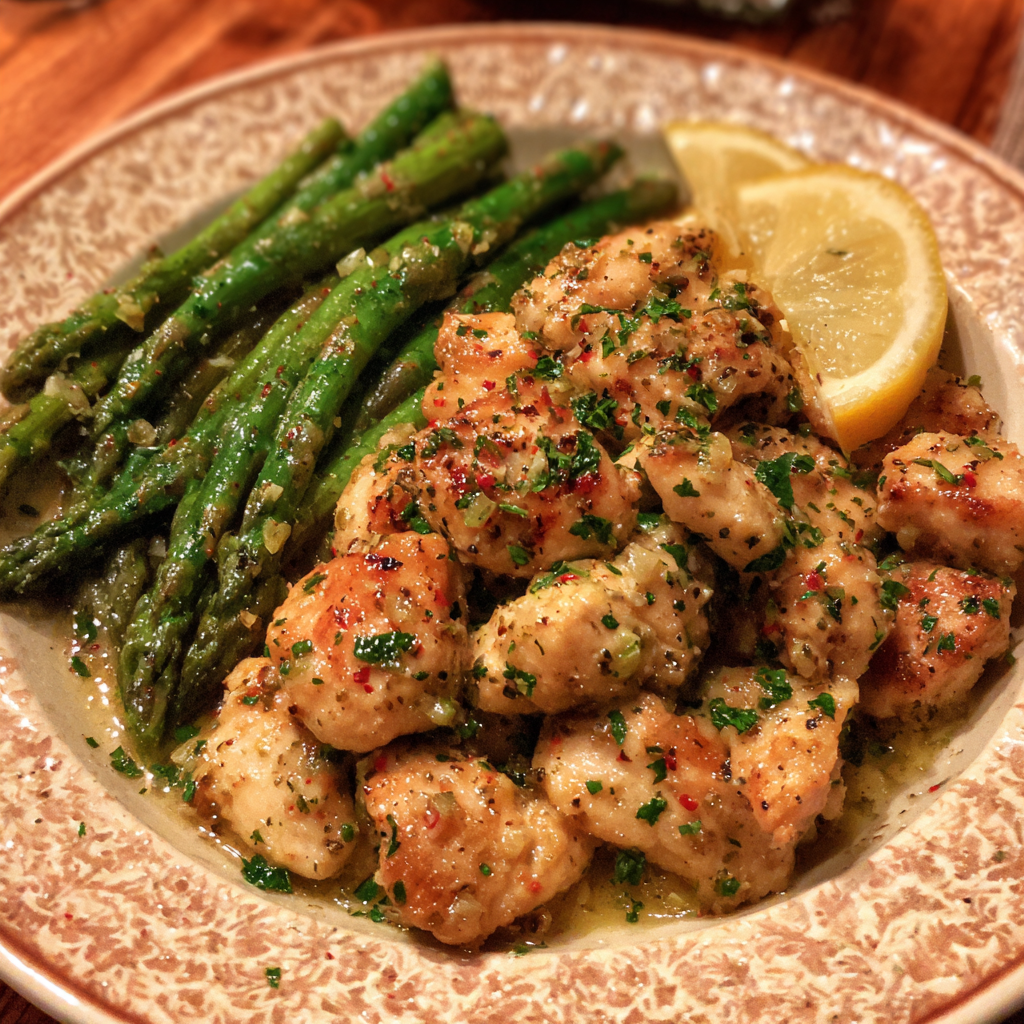 Garlic Butter Chicken Bites and Lemon Asparagus