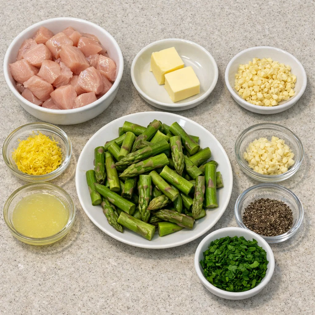 Garlic Butter Chicken Bites and Lemon Asparagus