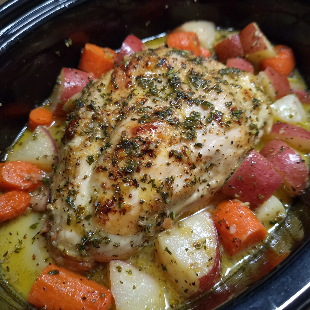 Garlic Butter Crockpot Chicken With Potatoes And Carrots