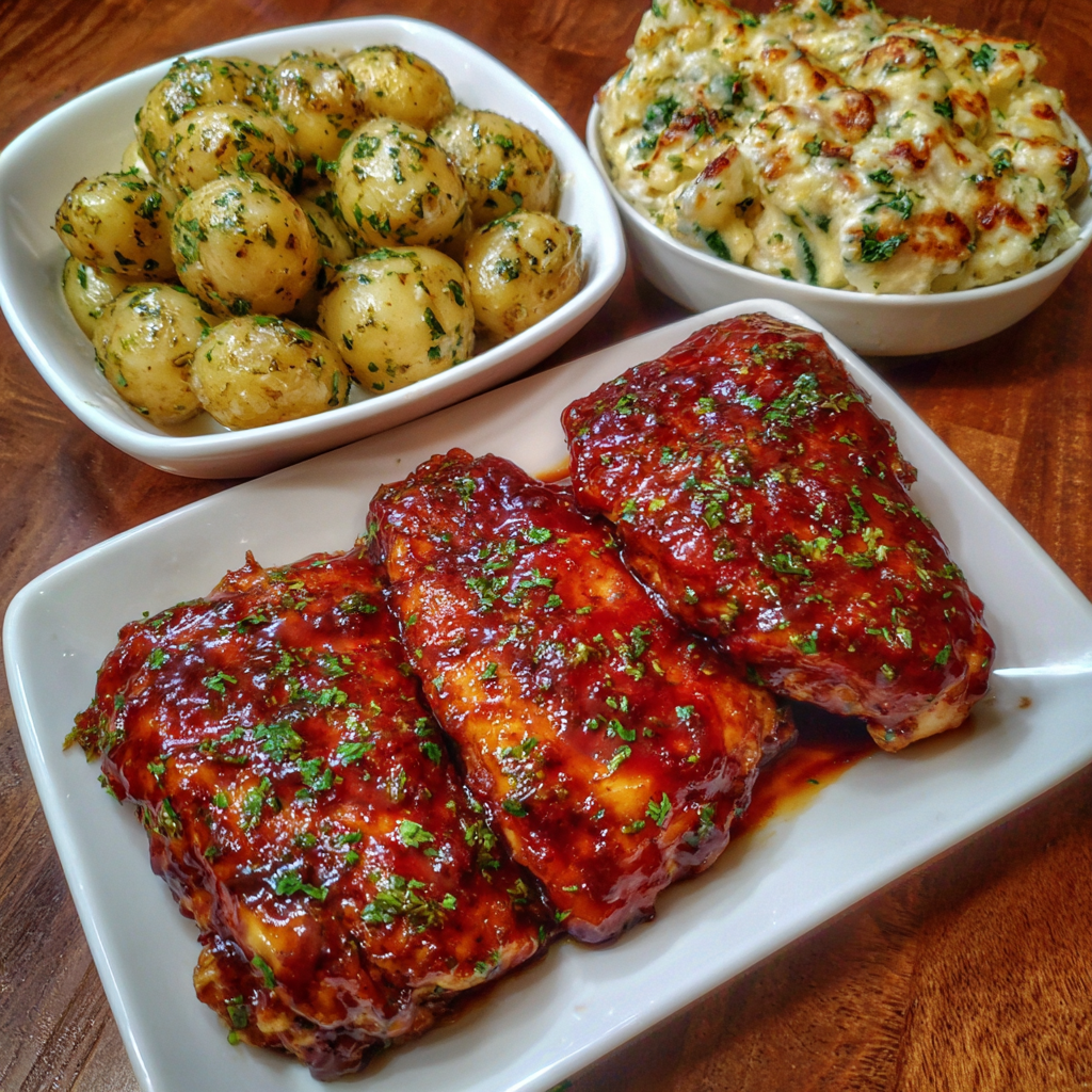 Honey BBQ Chicken with Garlic Parmesan Potatoes