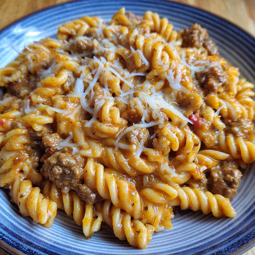 One-Pot Creamy Spicy Buffalo Beef Pasta