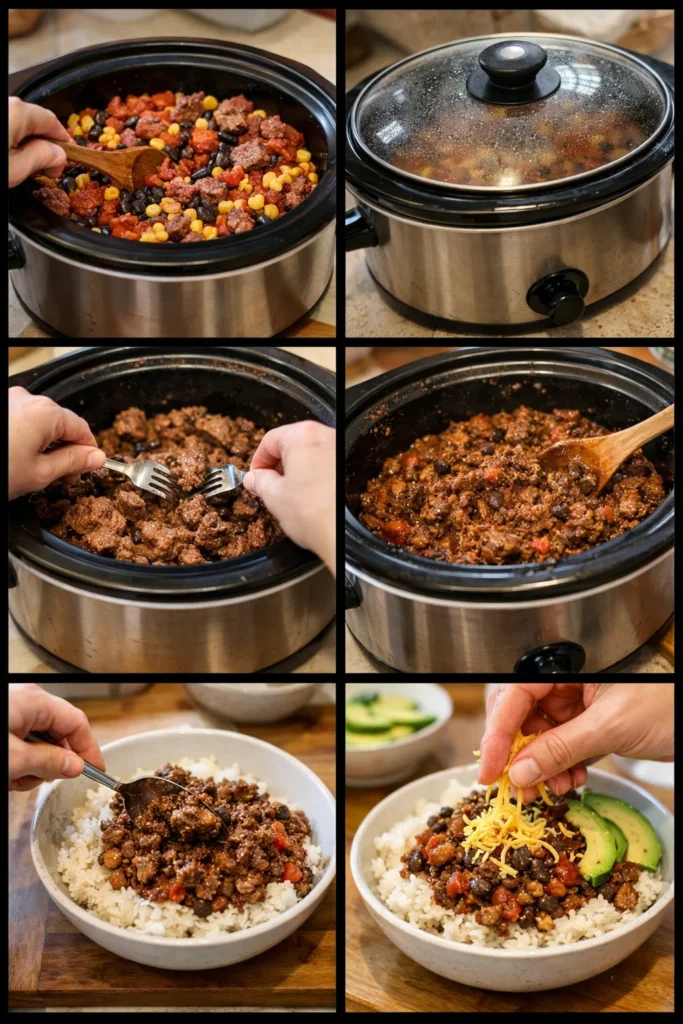 Slow Cooker Beef Burrito Bowls
