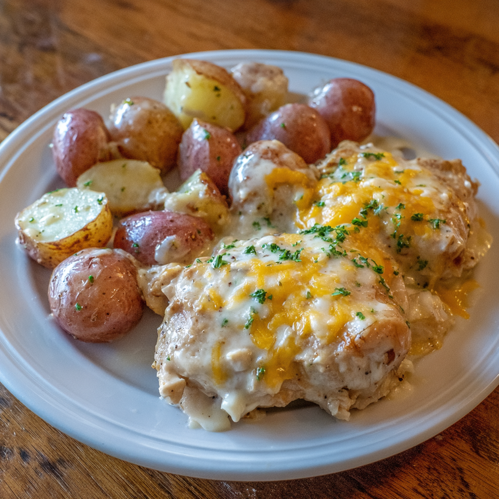 Slow Cooker Cheesy Ranch Chicken & Potatoes