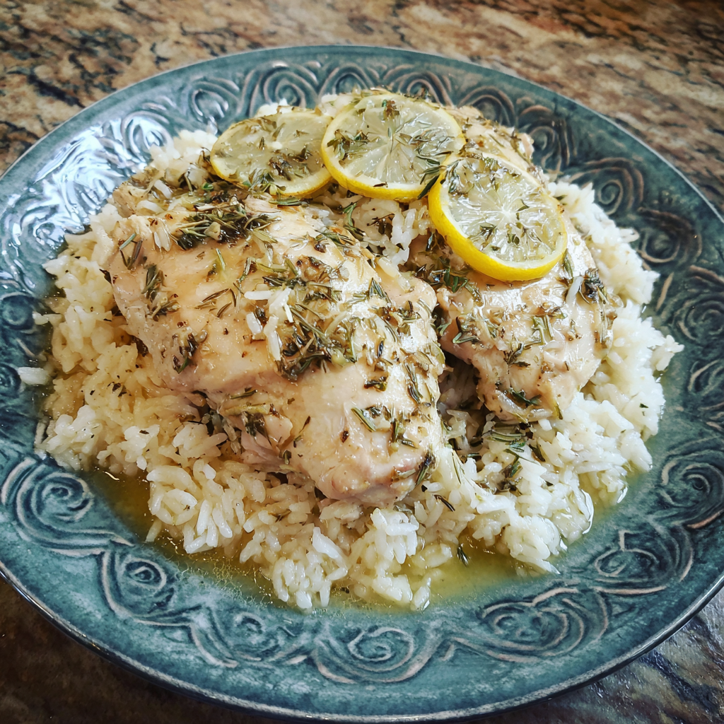 Slow Cooker Lemon Herb Chicken and Rice