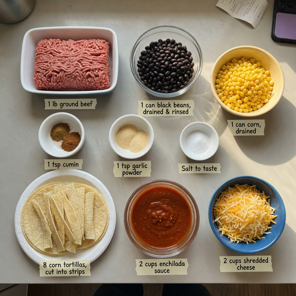 Crockpot Beef Enchilada Casserole