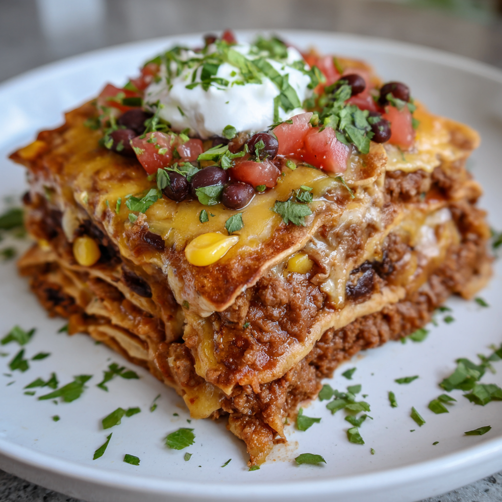 Crockpot Beef Enchilada Casserole