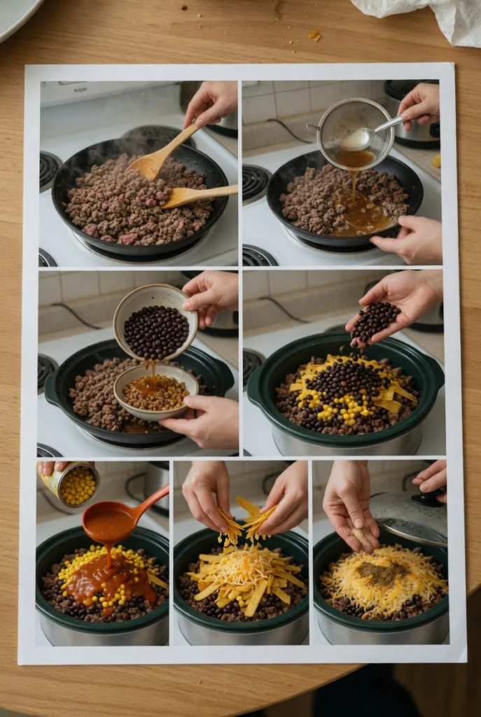 Crockpot Beef Enchilada Casserole