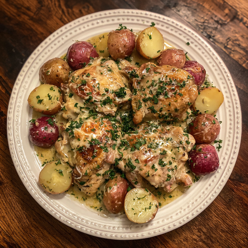 Slow Cooker Garlic Parmesan Chicken and Potatoes