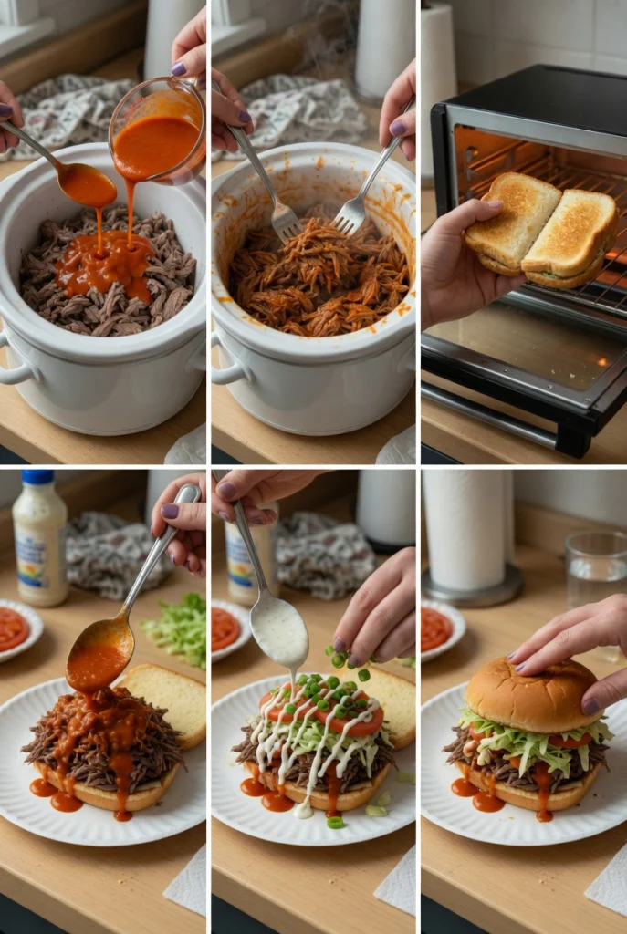 Spicy Shredded Buffalo Beef Sandwich